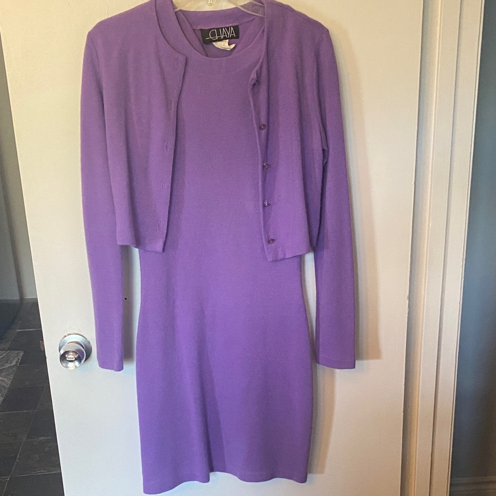 Lavender Long Sleeve Dress and Cardigan Set